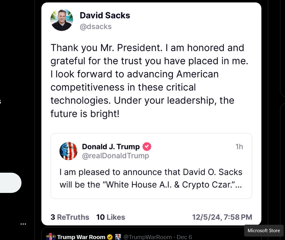 David Sacks’ tweet post 