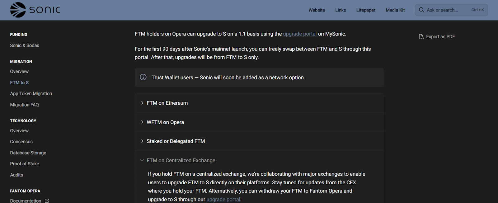 FTM to S migration info | Source: soniclabs