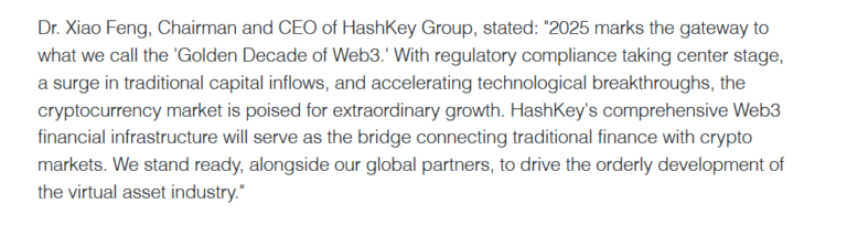 Golden Decade For Crypto’s HashKey Predicts, With BTC USD Targeting $300K In 2025
