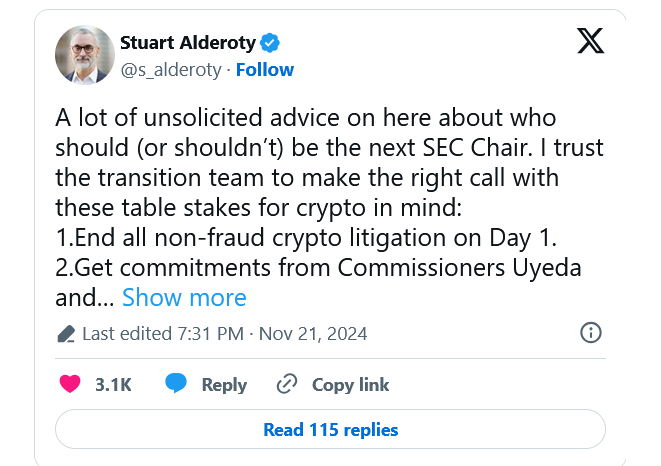 Stuart Alderoty’s tweet post