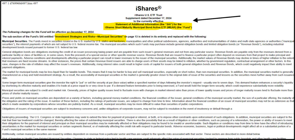 iShares Short Maturity Municipal Bond Active ETF (MEAR) (the “Fund”) 