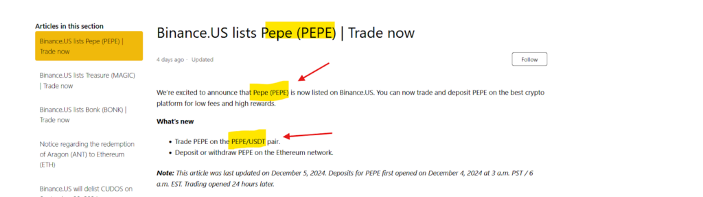 binance announcement