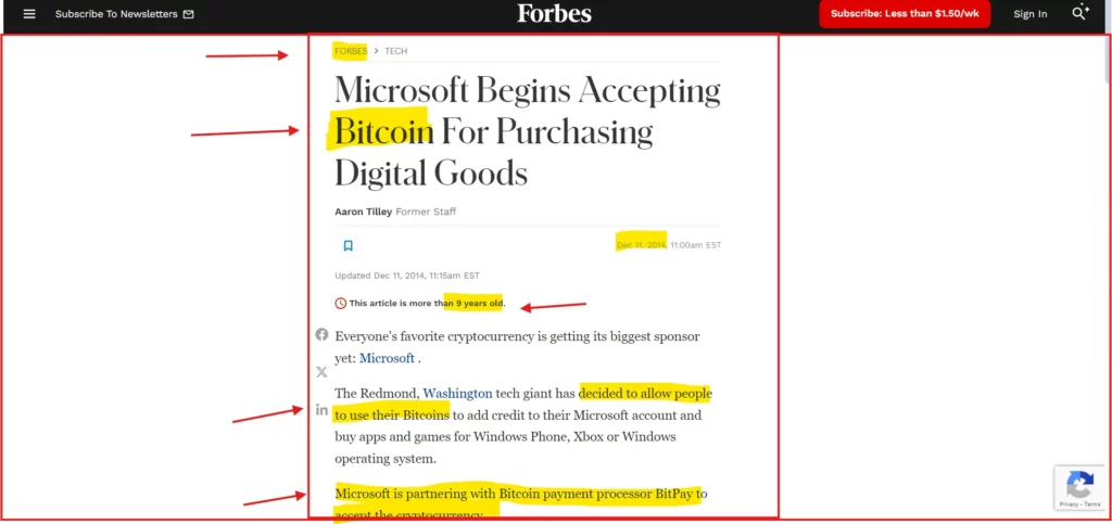 9 year old content about BTC accepted by Microsoft