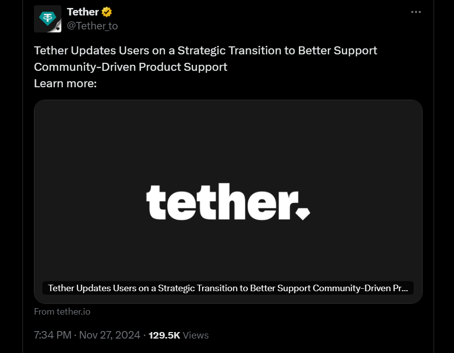 Tether announcement