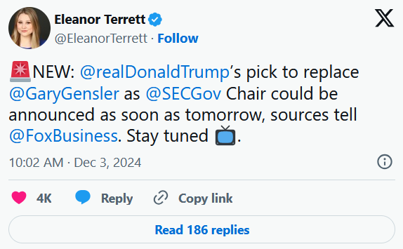 Eleanor Terrett’s Tweet post