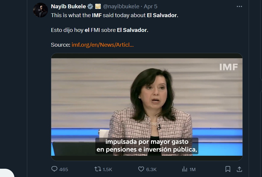 Bukele post, where imf clearly said about Bitcoin and El salvador 