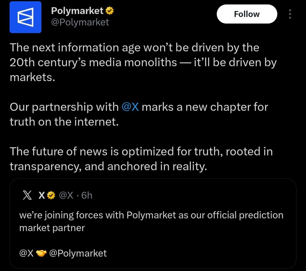 X and Polymarket announcement