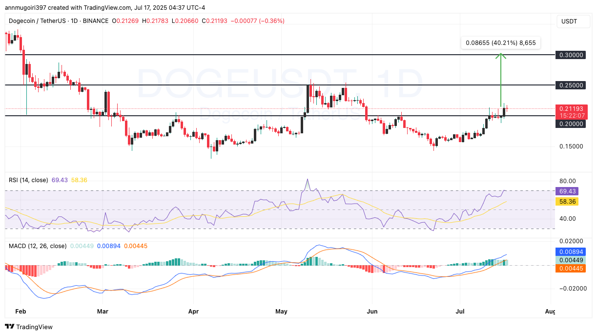 DOGE/USDT price chart 