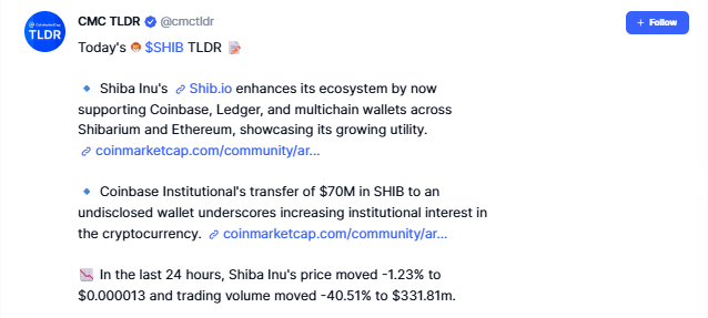Coinbase SHIB transfer data