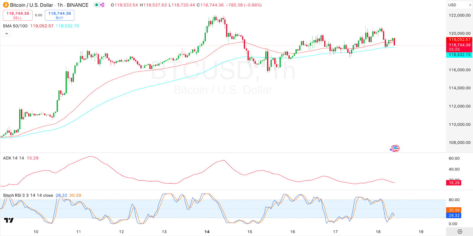 1-hour BTC USD Chart 