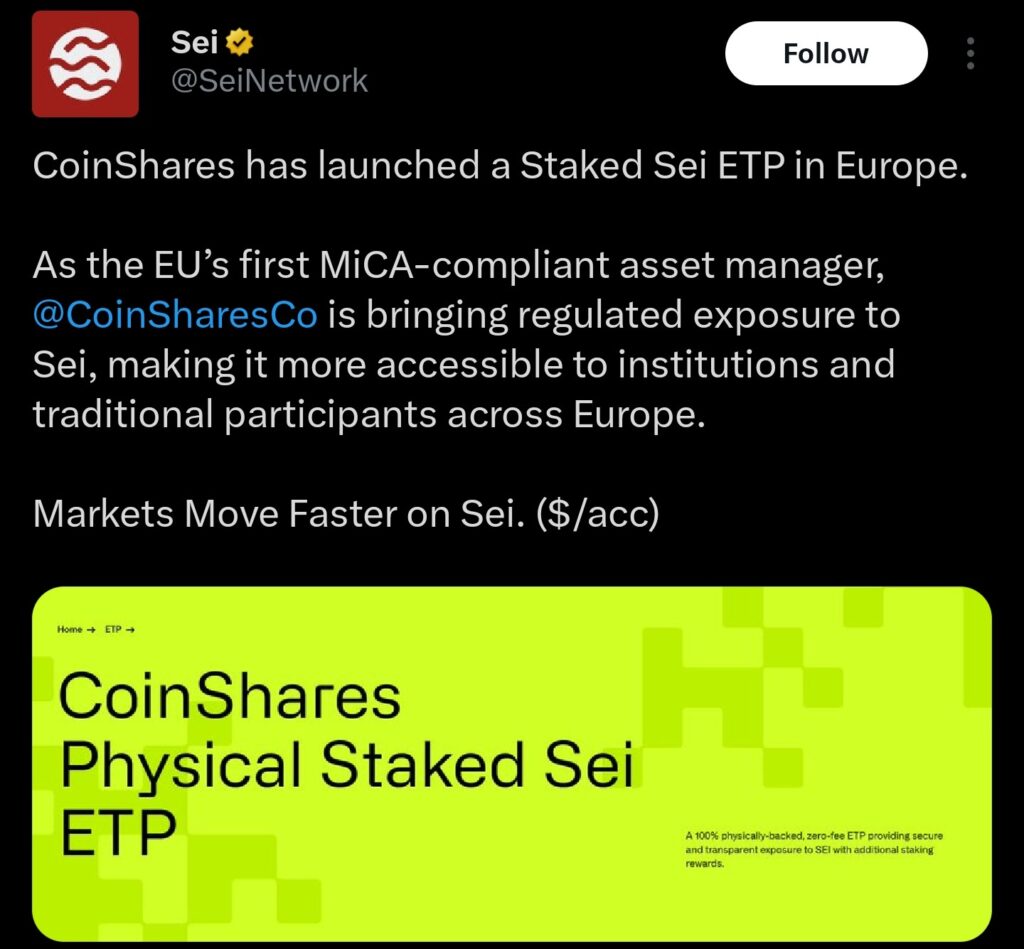 Coinshares Sei ETP news