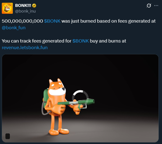 Сгоревшая монета BONK номиналом 500 миллиардов