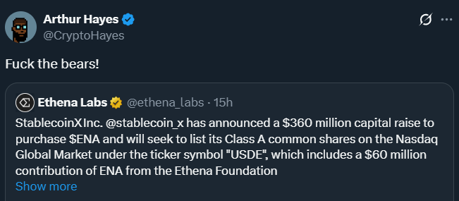 Arthur Hayes Shares Bullish Outlook on Ethena