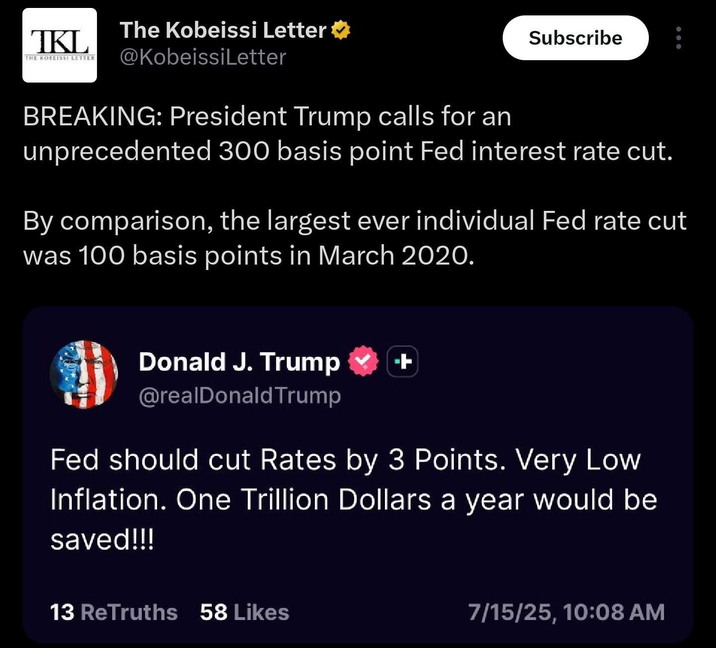 President Trump call on Fed