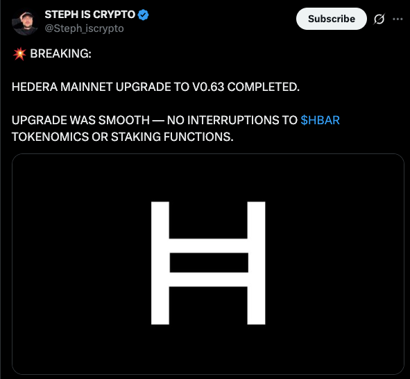 HBAR mainnet upgrade,