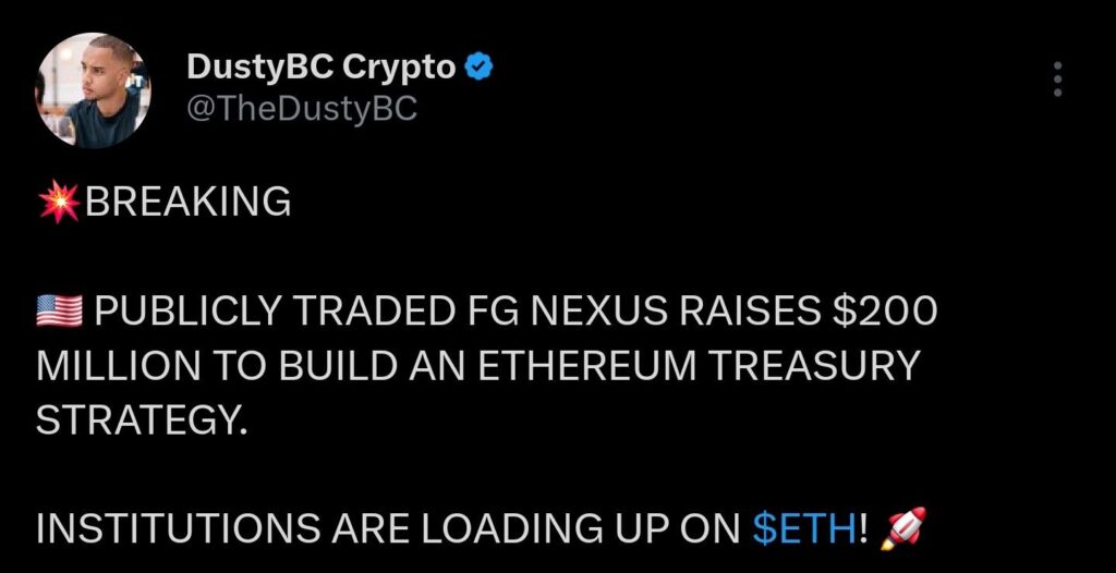 FG Nexus on ETH treasury news
