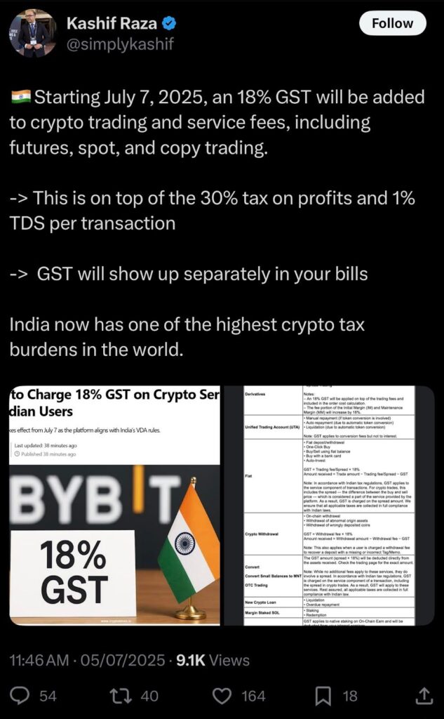 India to impose 18%