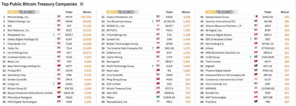 Public Bitcoin Treasury Companies