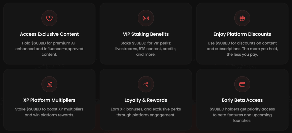 SUBBD Token benefits.