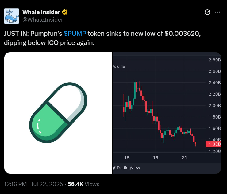PUMP Falls Below ICO Price, 