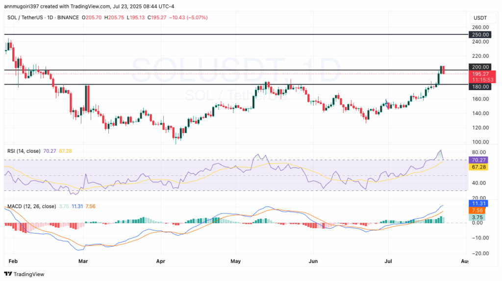 SOL/USD daily chart