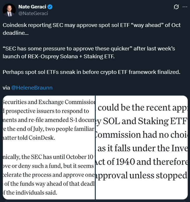 Nate Geraci shared SOL ETF Update