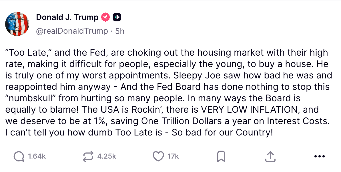 Donald Trump requests for Fed cuts