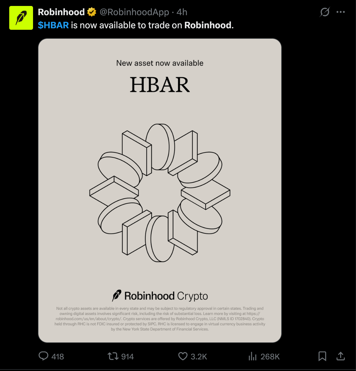HBAR Listing News 