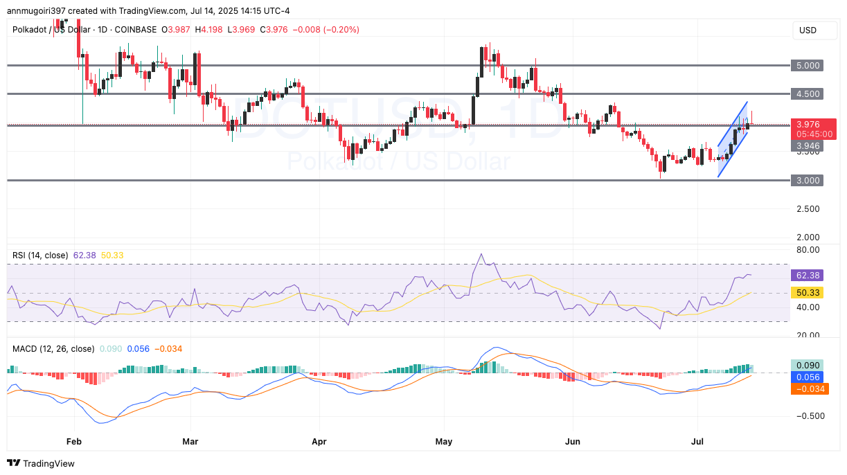 DOT/USDT daily price chart 