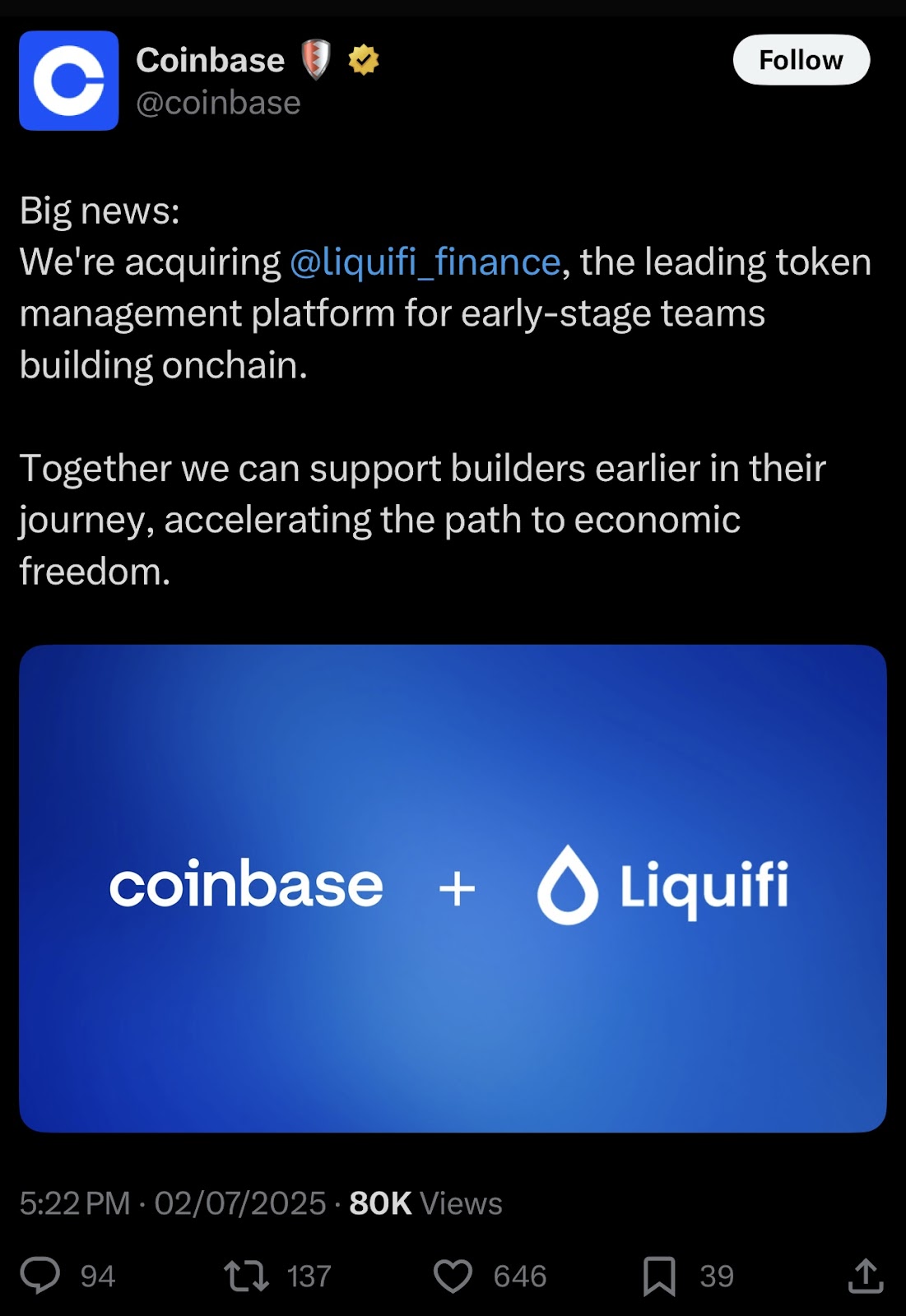 Coinbase acquiring Liquify