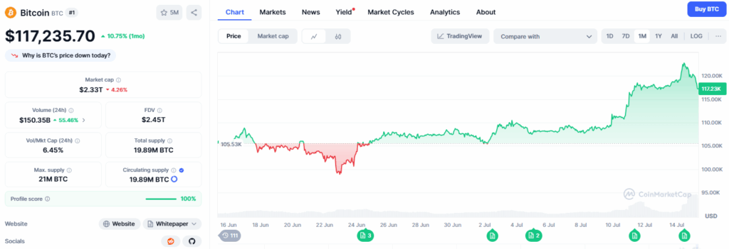 BTC/USD 1-day price chart