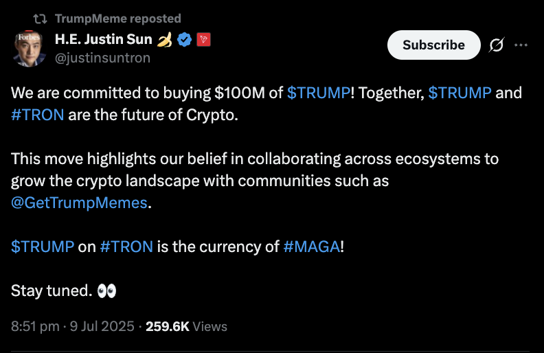 Justin Sun on X.