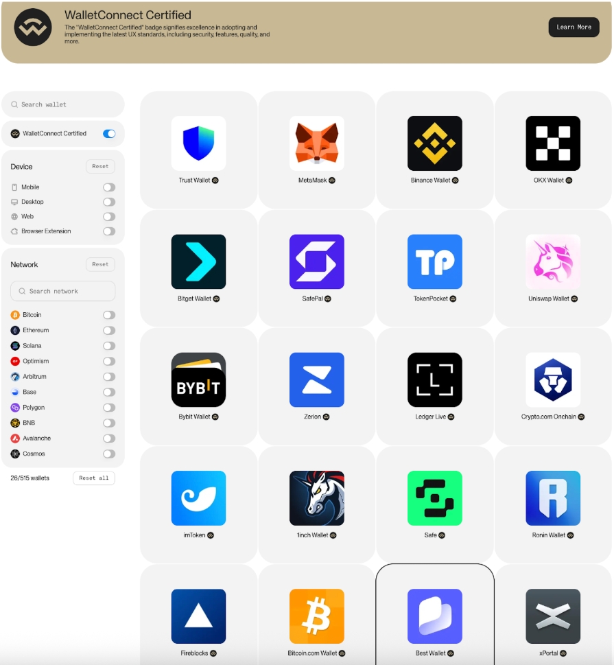 WalletConnect Certified Best Wallet