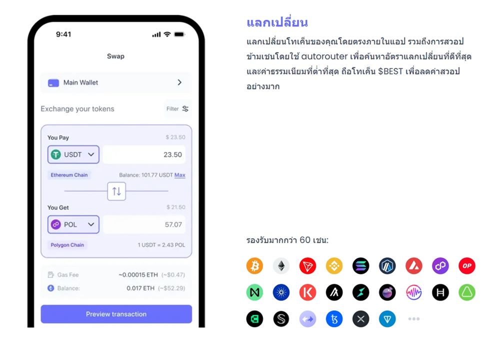ฟีเจอร์ Swap ของ Best Wallet