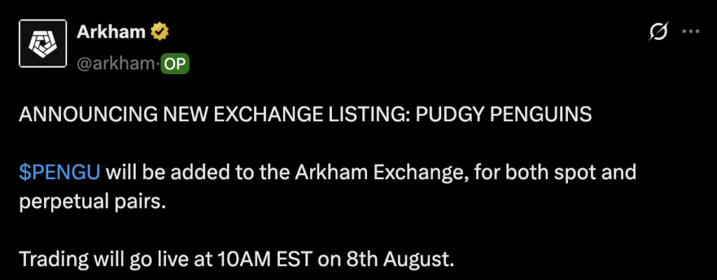 PENGU listing announcement 