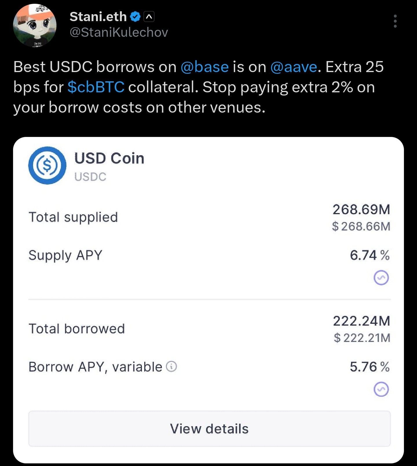 USDC borrowing on Aave Protocol