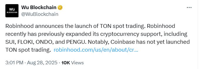 Toncoin Now Listed on Robinhood 