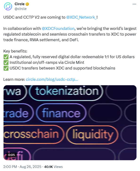 USDC and XDC Foundation Push