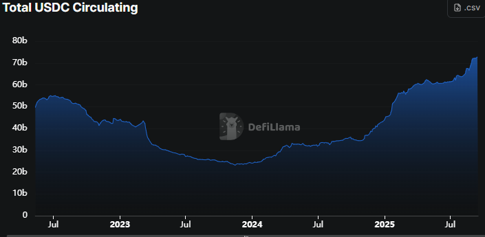 Circle USDC Total Circulating Supply. (Source: DeFiLlama)