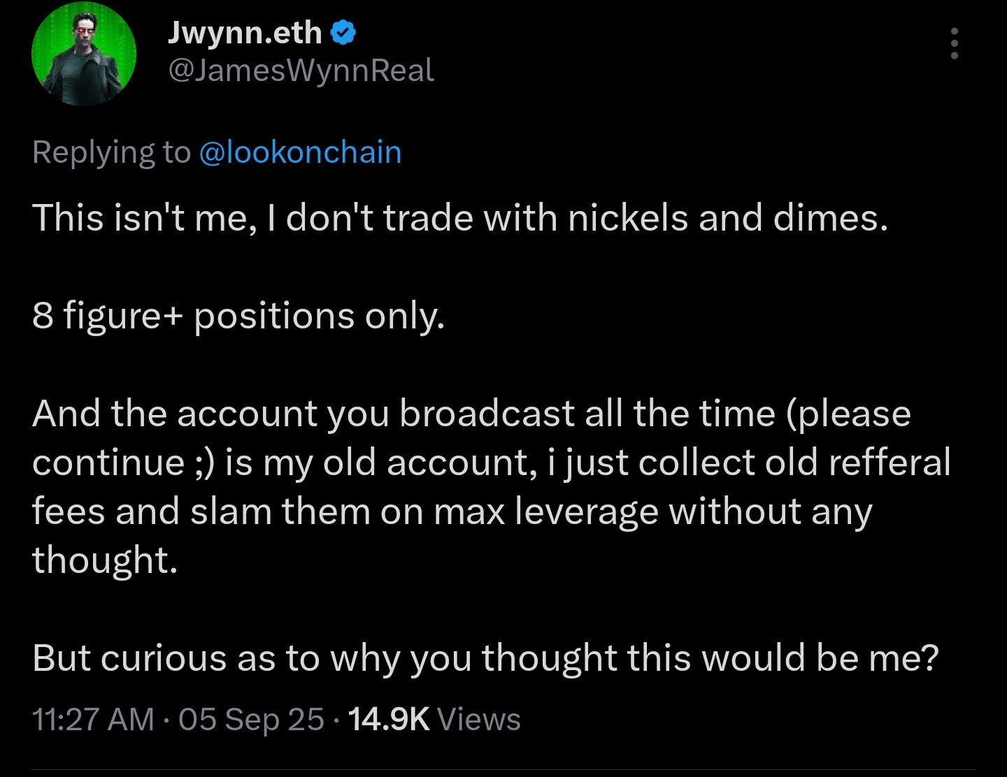 James Wynn response on ties to the wallet