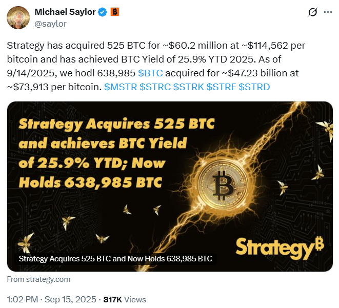 MicroStrategy Bitcoin Position | Source: Michael Saylor