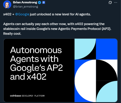 Google AI Payments Agent | Source: Brian Armstrong, Coinbase CEO