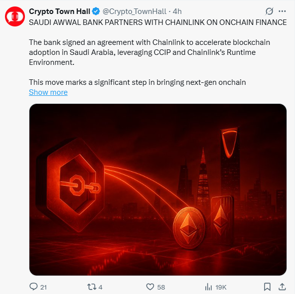 Chainlink and Saudi Awwal Bank Partnership | Source: Crypto Town Hall