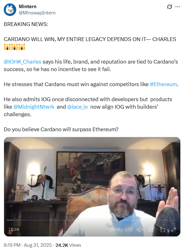 Charles Hoskinson on Plans for Cardano to Win Ethereum 