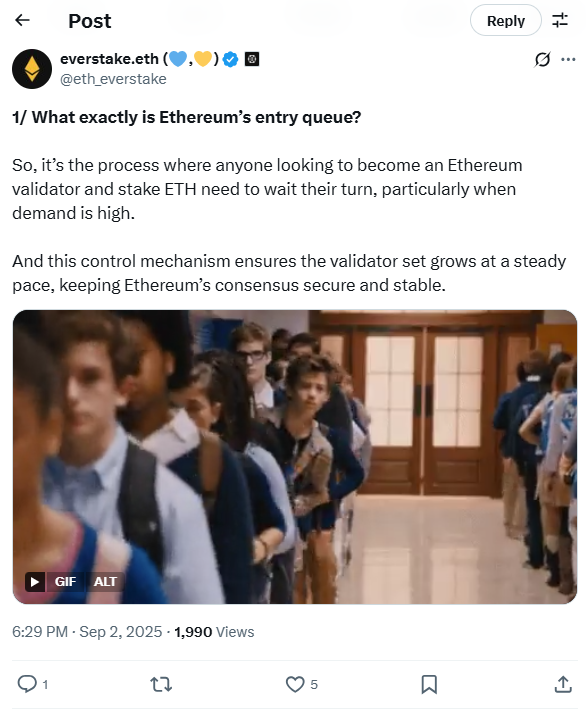 Ethereum validator queue controls staking entry growth.