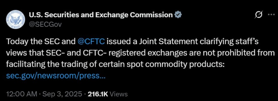 US SEC & CFTC Press Statement 