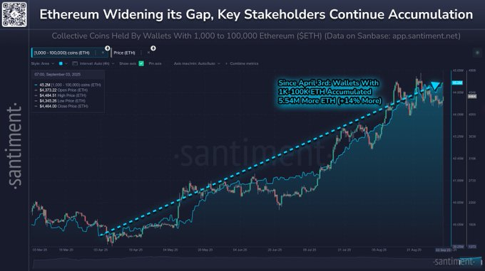 Ethereum whales add 5.54M ETH since April.
