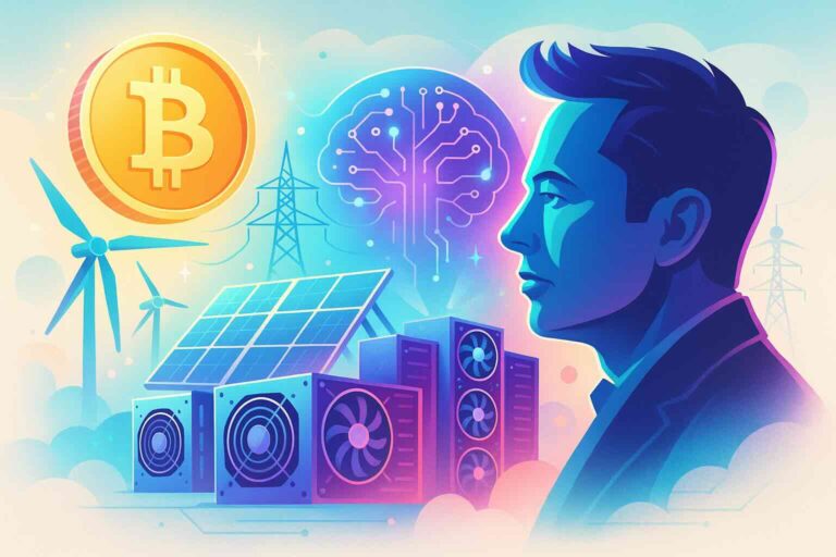 Elon Musk : miner du Bitcoin pour alimenter l’IA ? Plan énergétique décrypté — schéma des synergies