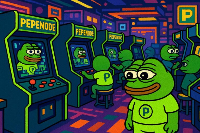ห้องอาร์เคดสไตล์เรโทรเต็มไปด้วยตู้เกม PepeNode สีสด