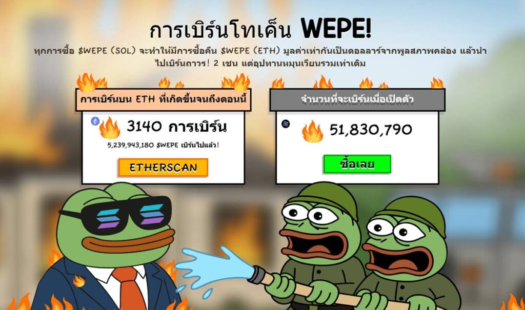 การเบิร์นเหรียญ WEPE แสดงจำนวนโทเค็นที่ถูกเผา